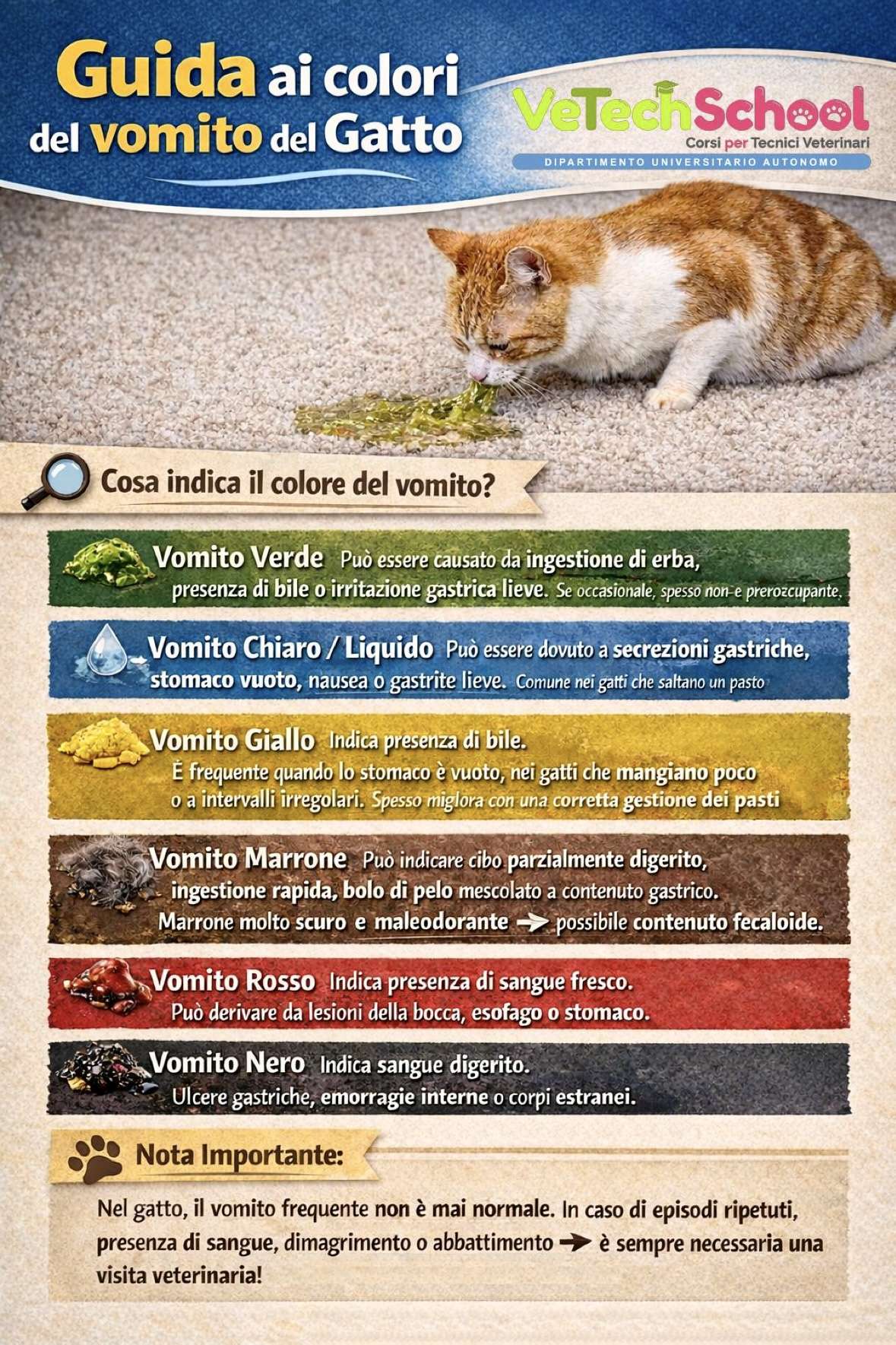 Vomito del gatto: colori e significato.